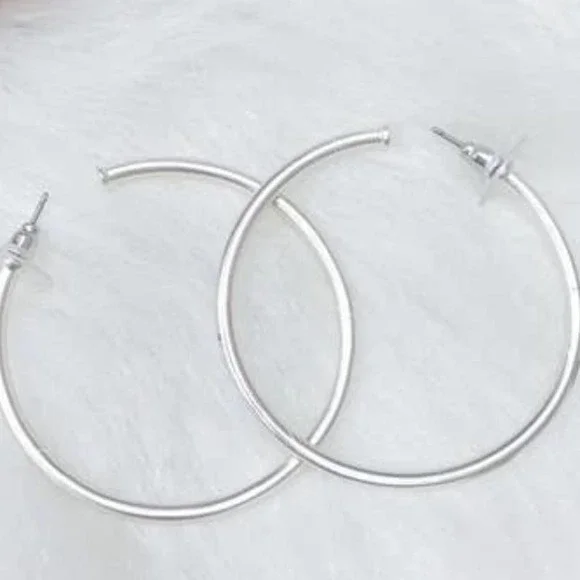 Matte Silver Thin Tubular Hoops - Picture 1 of 2